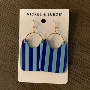 Nickel & Suede Blue Striped Earrings